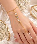 Elegant Gold Crystal Leaf Hand Chain Bracelet