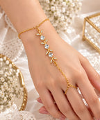 Elegant Gold Crystal Leaf Hand Chain Bracelet