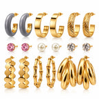Elegant Gold Hoop Earrings Set for Women | 10-Pair Collection