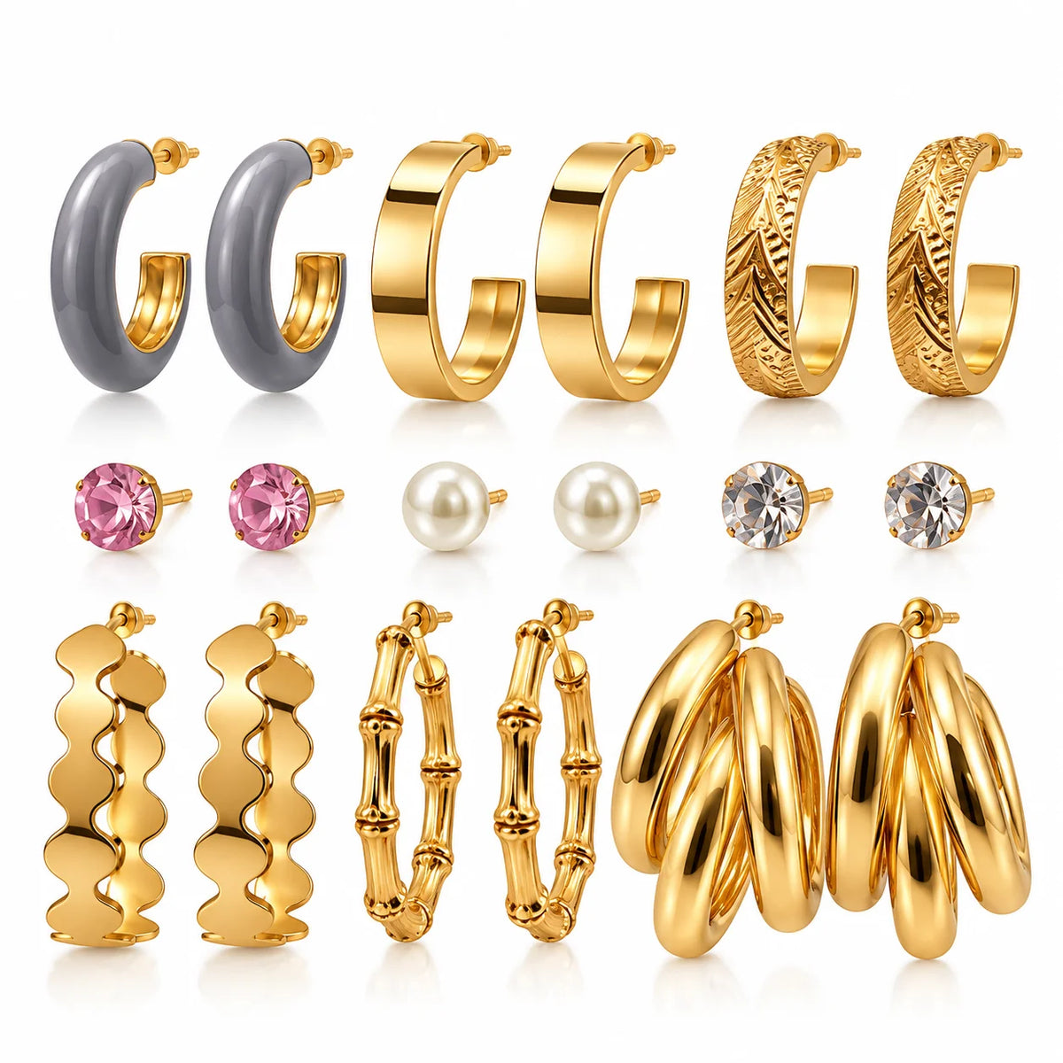 Elegant Gold Hoop Earrings Set for Women | 10-Pair Collection