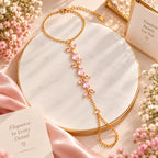 Elegant Gold Pink Crystal Leaf Hand Chain Bracelet