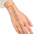 Elegant Gold Pink Crystal Leaf Hand Chain Bracelet