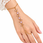 Elegant Gold Pink Crystal Leaf Hand Chain Bracelet