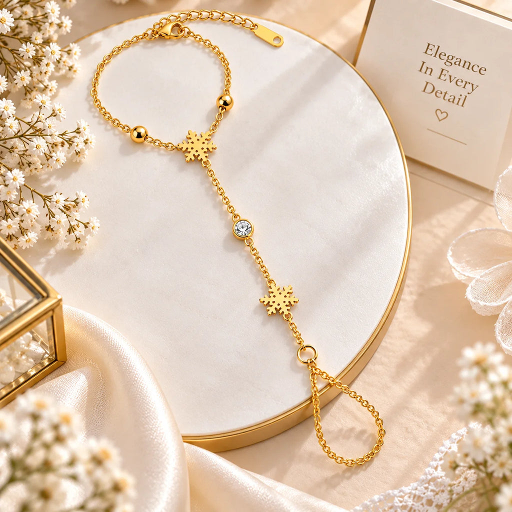 Elegant Gold Snowflake Crystal Hand Chain Bracelet
