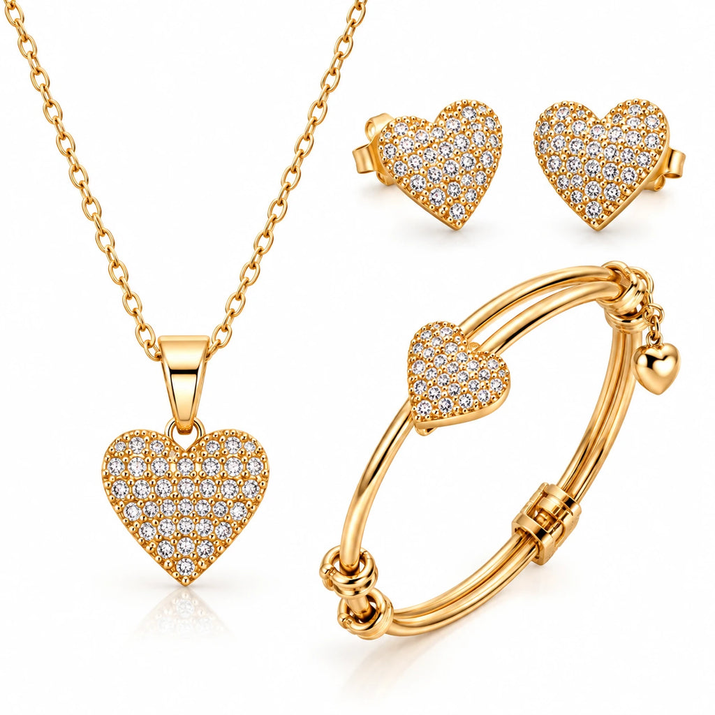 Elegant Heart Crystal Jewelry Set for Women | Necklace, Earrings & Bracelet
