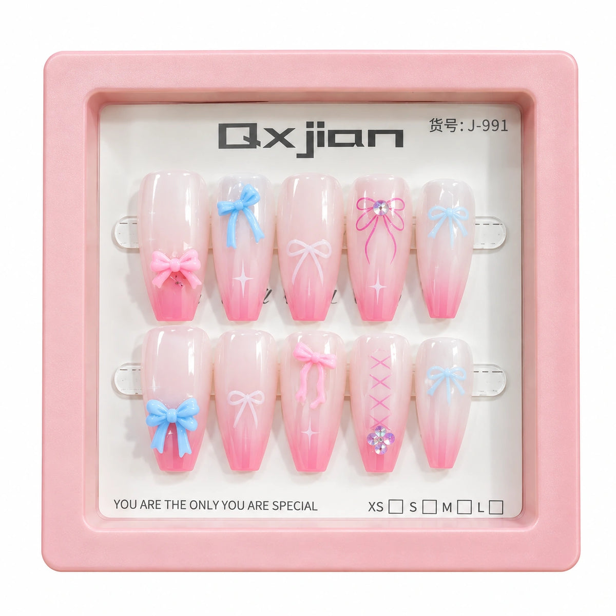 Premium Bow Press-On Nails Set for Women | Pink Glossy False Nails
