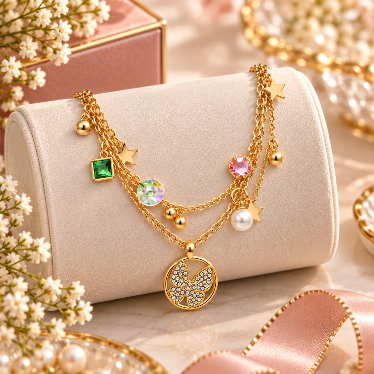 Butterfly Charm Layered Bracelet for Women | Elegant Gold Bracelet