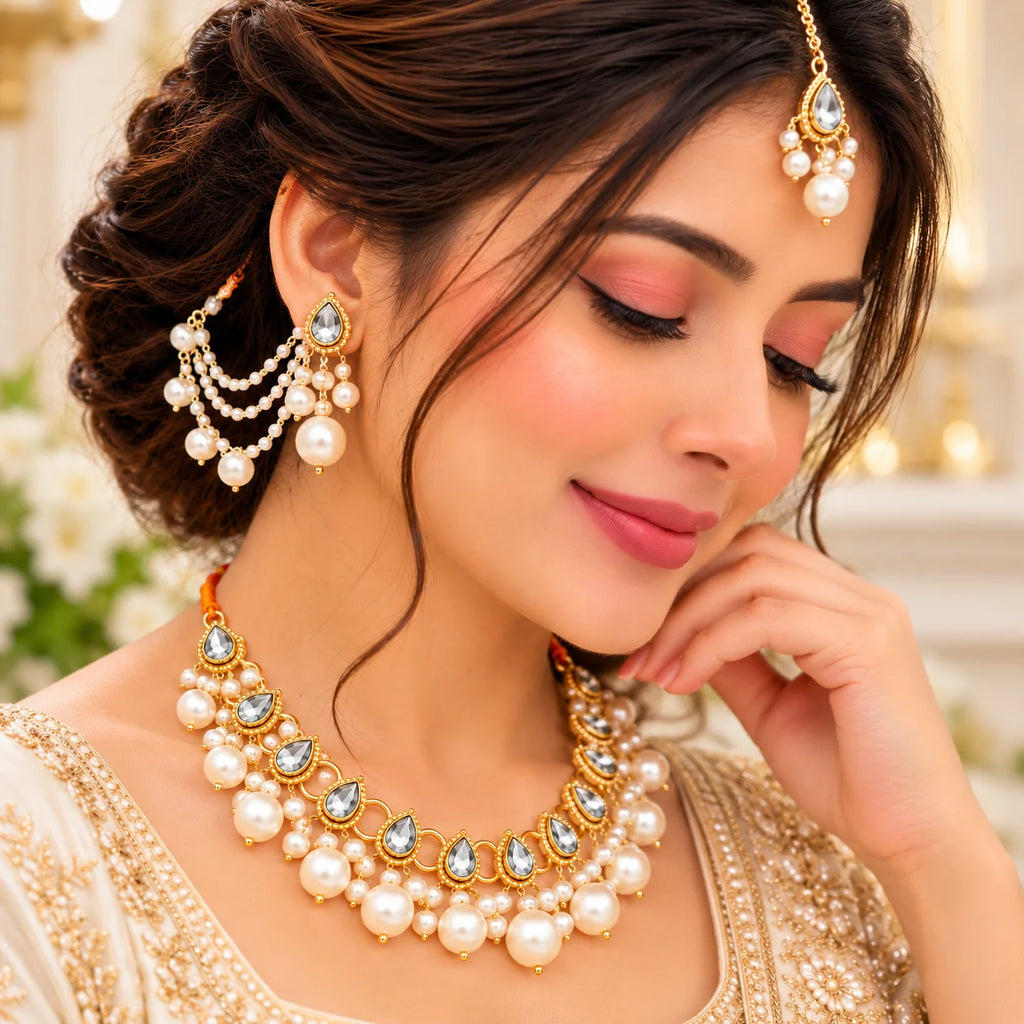 Elegant Gold Pearl & Crystal Bridal Jewelry Set for Women