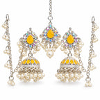 Elegant Yellow Crystal Pearl Jhumka Bridal Jewelry Set