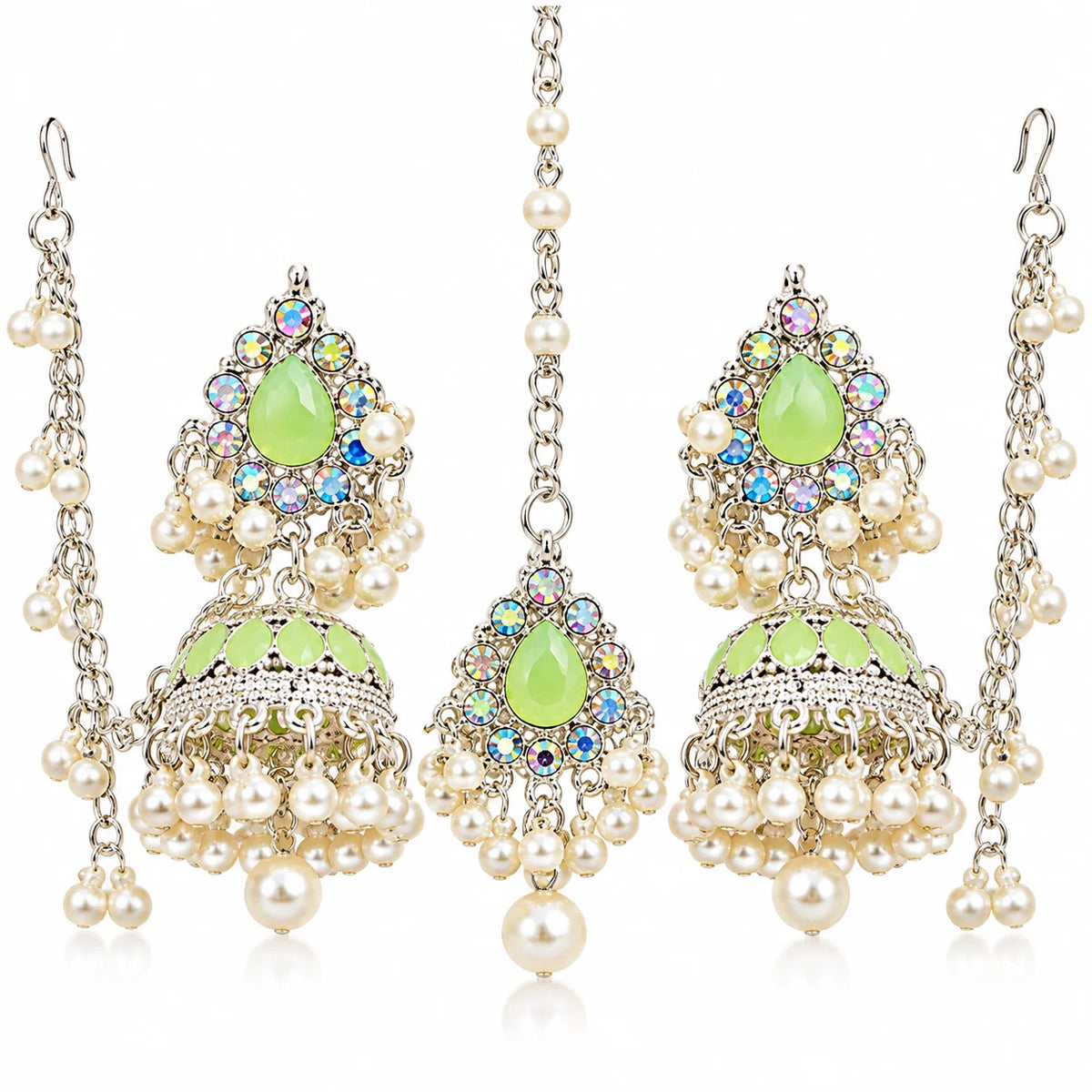 Elegant Green Pearl Jhumka Bridal Jewelry Set