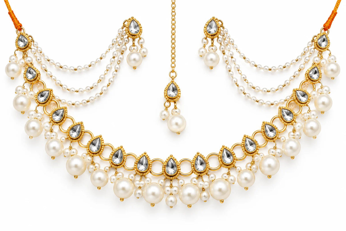 Elegant Gold Pearl & Crystal Bridal Jewelry Set for Women