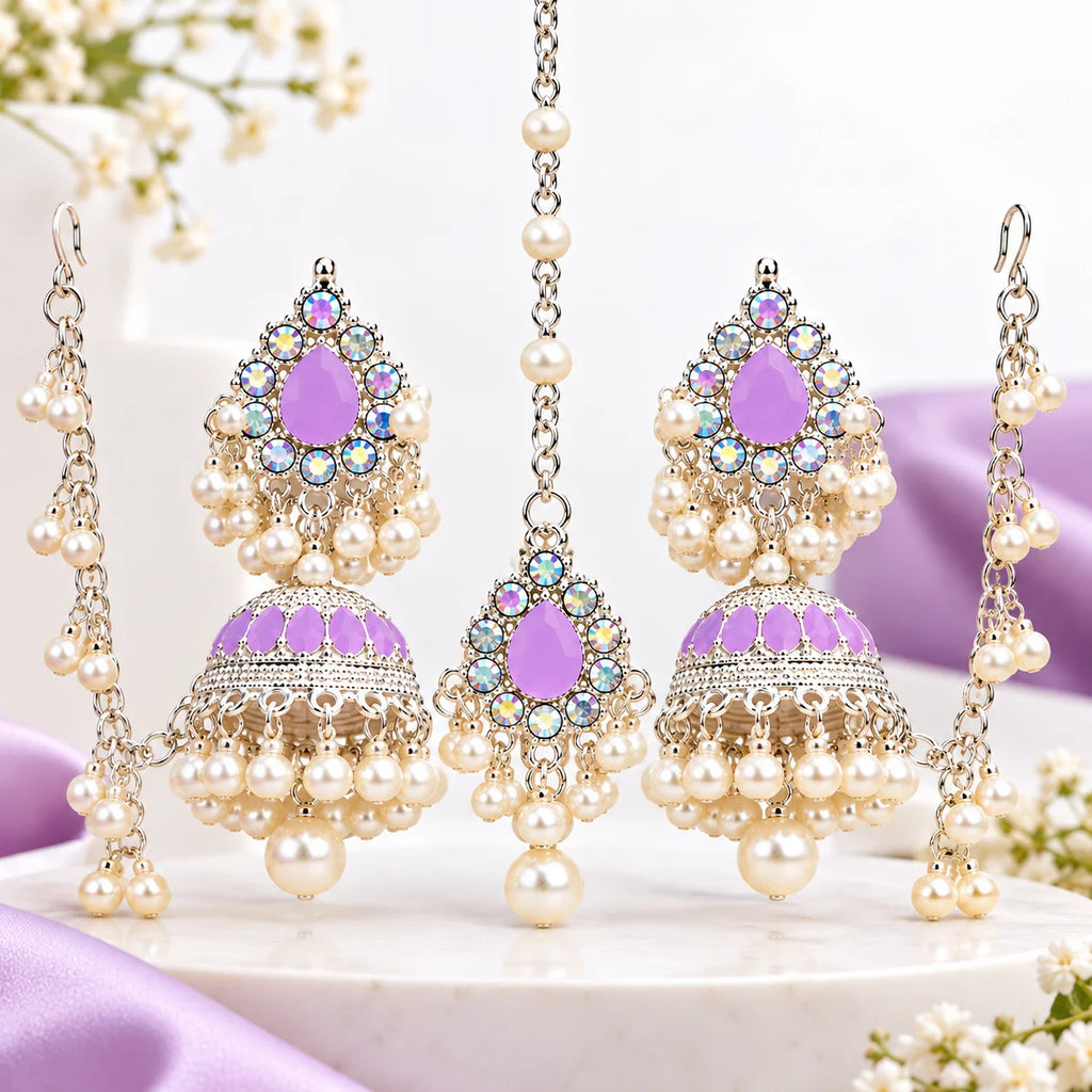 Elegant Purple Pearl Jhumka Bridal Jewelry Set