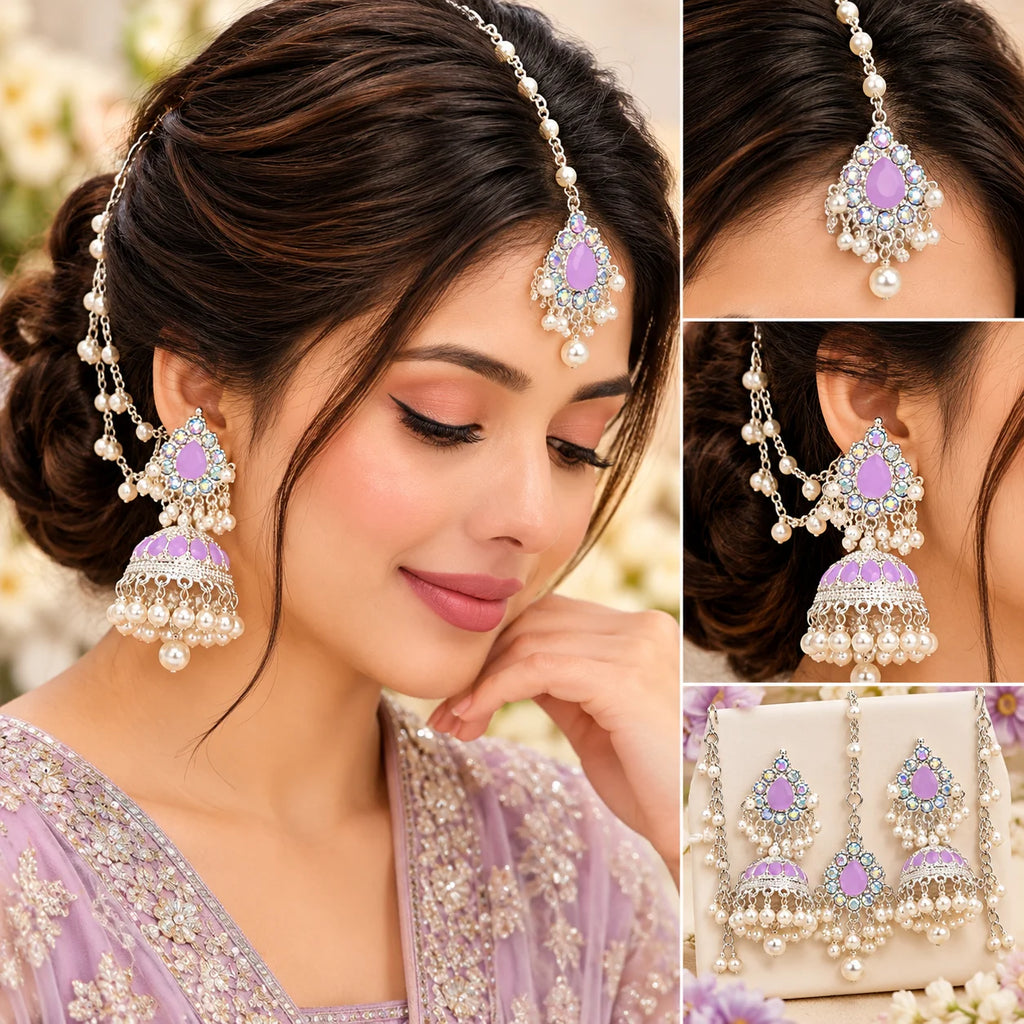Elegant Purple Pearl Jhumka Bridal Jewelry Set