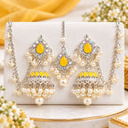 Elegant Yellow Crystal Pearl Jhumka Bridal Jewelry Set