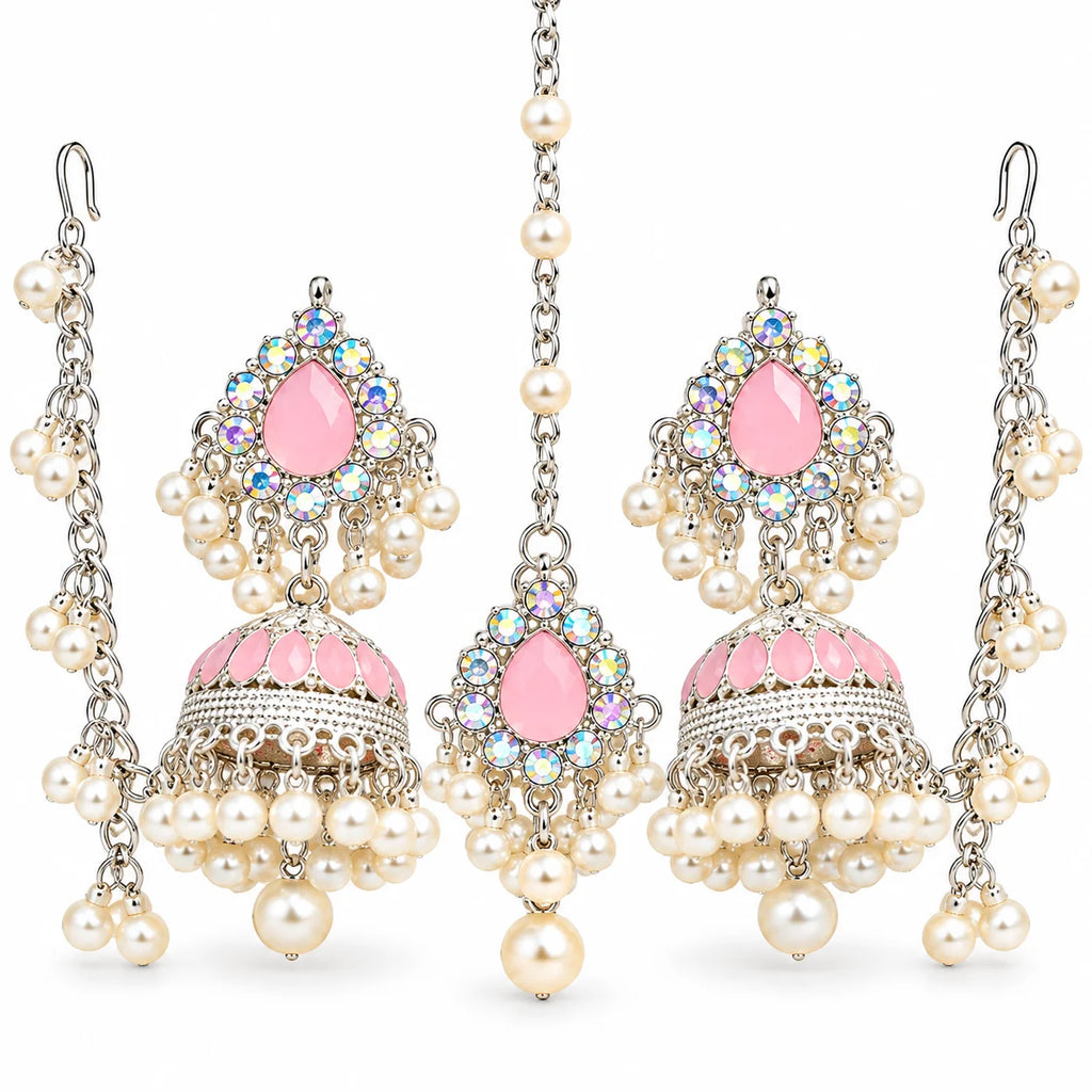 Elegant Pink Pearl Jhumka Bridal Jewelry Set