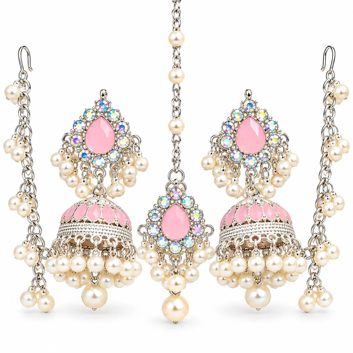 Elegant Pink Pearl Jhumka Bridal Jewelry Set