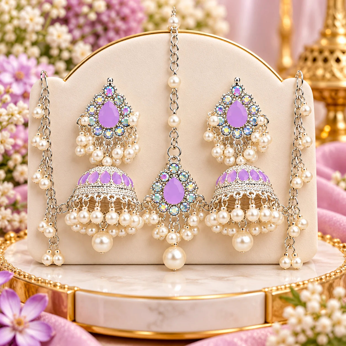 Elegant Purple Pearl Jhumka Bridal Jewelry Set