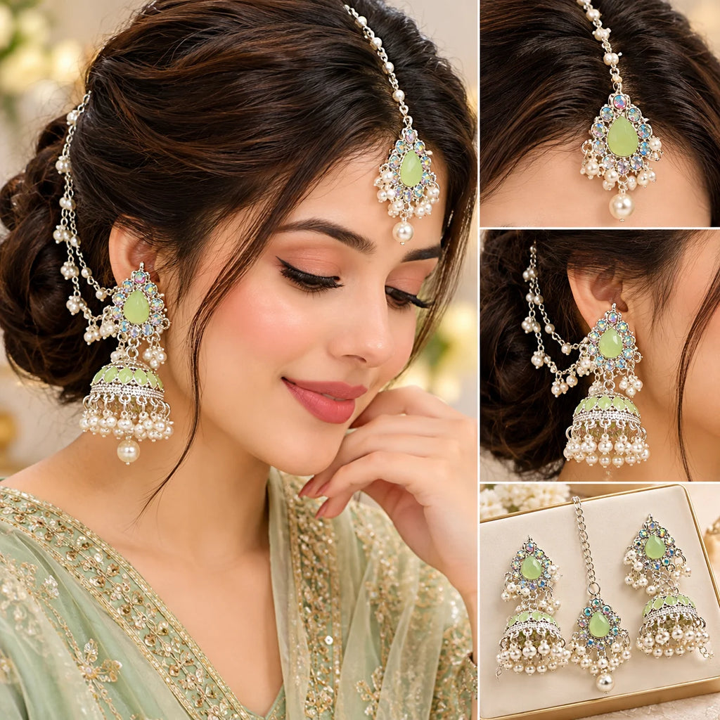 Elegant Green Pearl Jhumka Bridal Jewelry Set