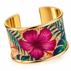 Elegant Gold Floral Printed Wide Cuff Bracelet for Women