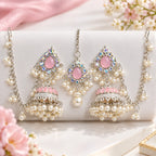 Elegant Pink Pearl Jhumka Bridal Jewelry Set